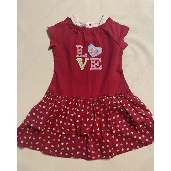 Toddler Girl’s Valentine’s Day Dress Ruffled Pink Red Hearts Size 4T - Picture 1 of 3